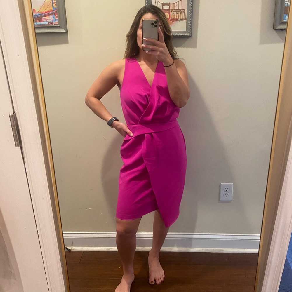Adelyn Rae Faux Wrap Split Skirt Sheath Dress